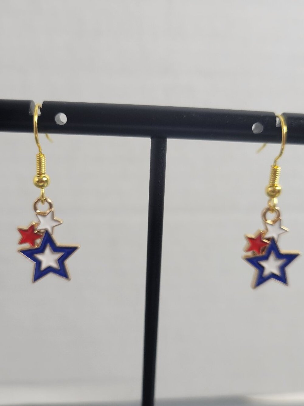 Patriotic Red White Blue Star Dangle Earrings 4th of July USA Jewelry E126E